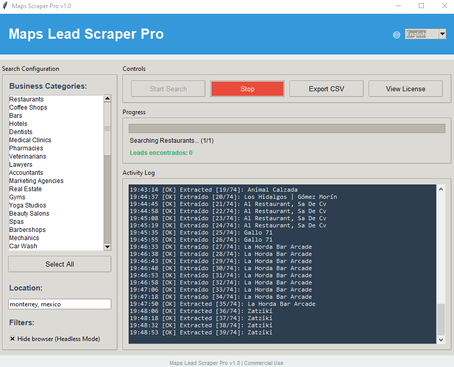 Captura de Pantalla del Software